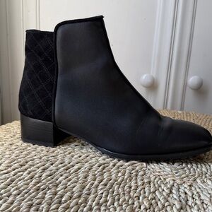 Aquatalia Fuoco Black Leather & Quilted Suede Ankle Booties Made in Italy Sz 11